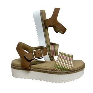 Clarks Lana Shore Sandal Wedge Platform Buckle Sandal Pink Green Tan Stripe 7.5